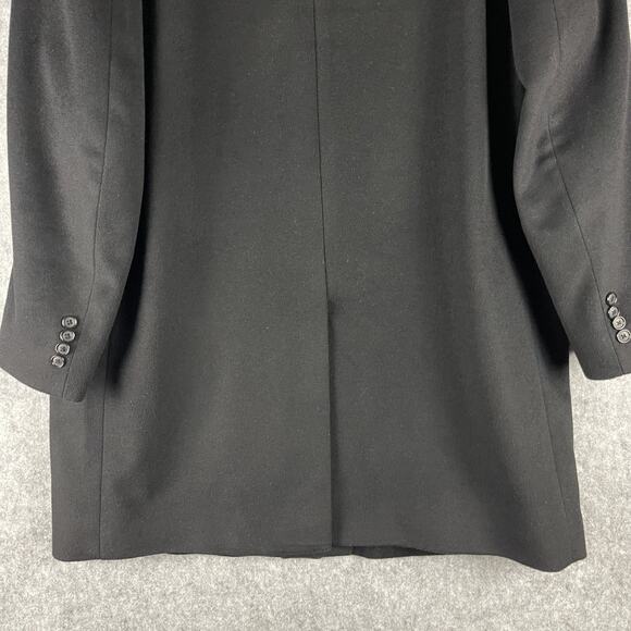 Jos A Bank Wool Pea Coat Overcoat Mens 44R Black Camel Hair Silk Classic - Picture 15 of 16